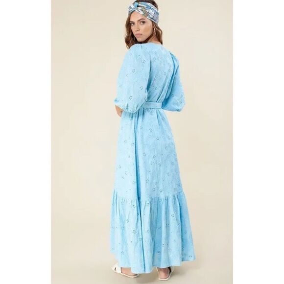 HALE BOB Gail Maxi Dress - Blue Floral Eyelet Women’s Size Small- Belt not incl - Picture 2 of 16